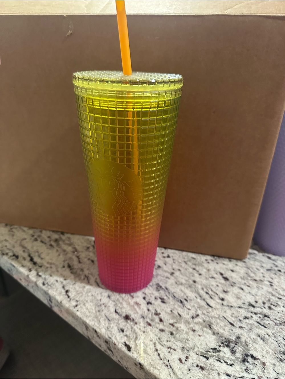 Starbucks Yellow to Pink Studded Ombre Tumbler with Orange Straw